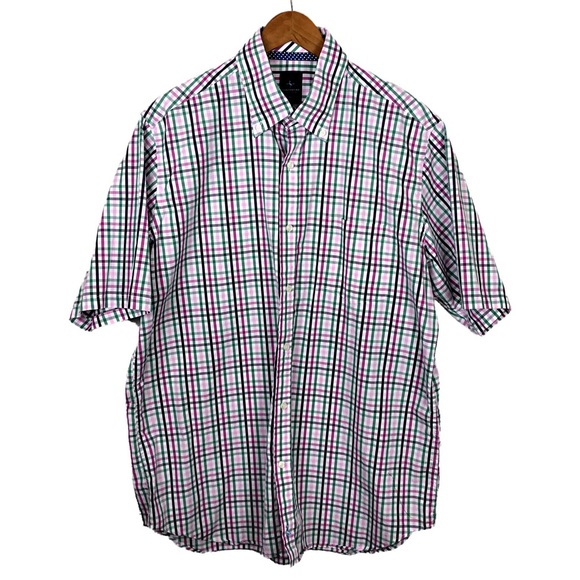 Tailorbyrd Other - Tailorbyrd Pink Green Short Sleeve Plaid Shirt XL